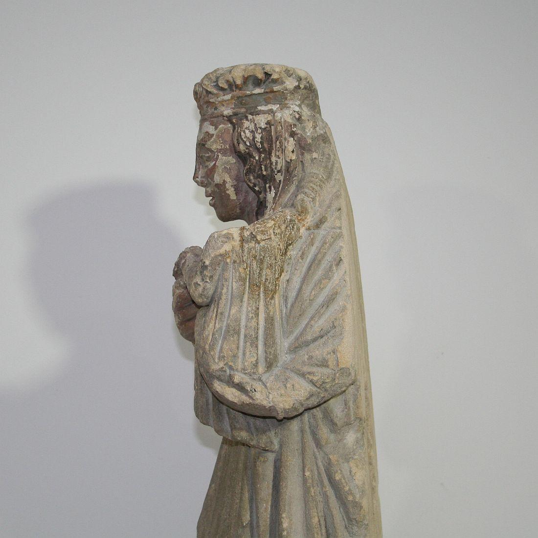 French Medieval Carved Stone Madonna 9