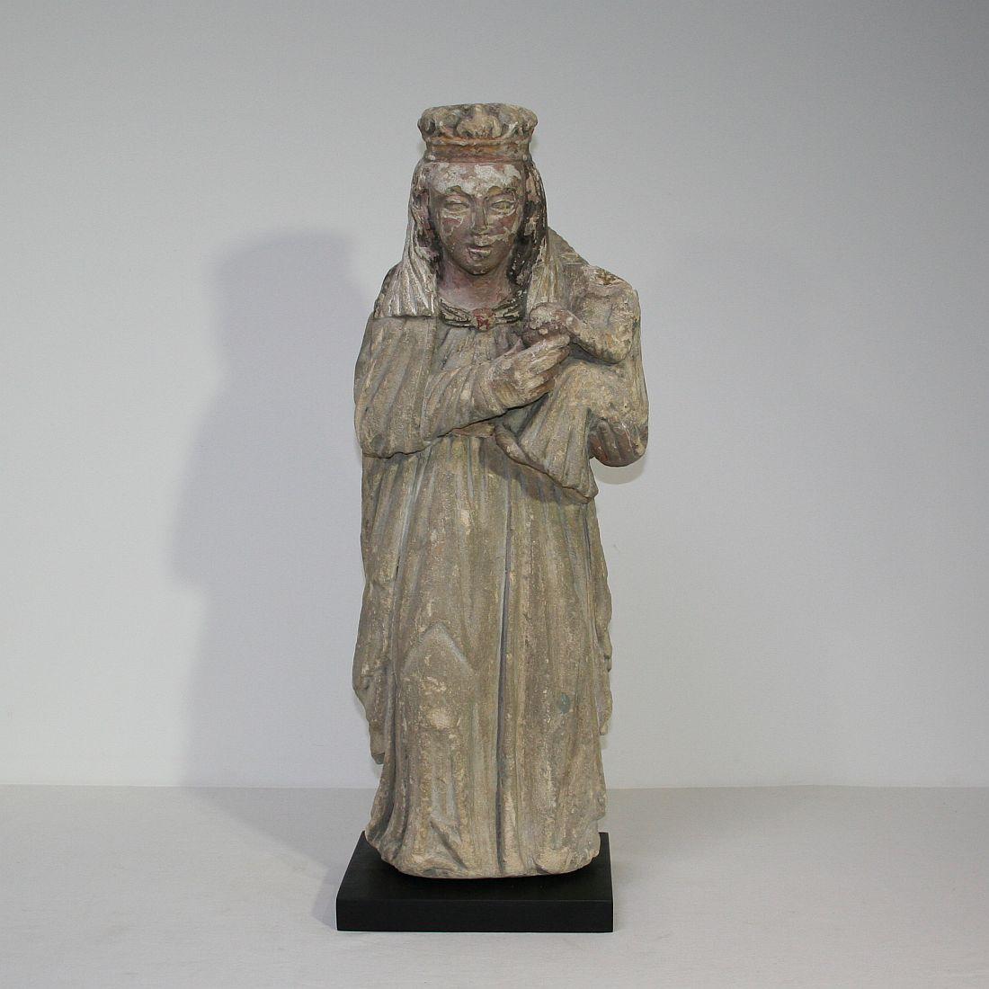 Hand-Carved French Medieval Carved Stone Madonna