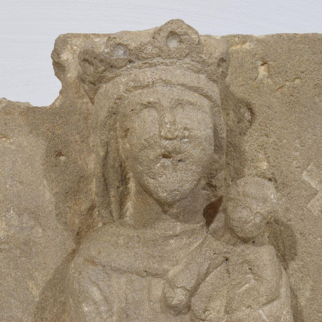 French Medieval Carved Stone Panel Depicting A Madonna With Child For Sale 6