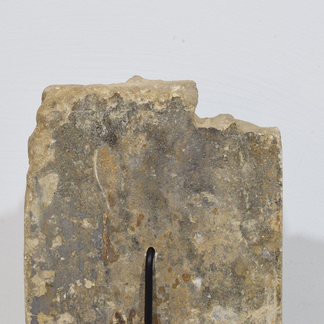 French Medieval Carved Stone Panel Depicting A Madonna With Child For Sale 8