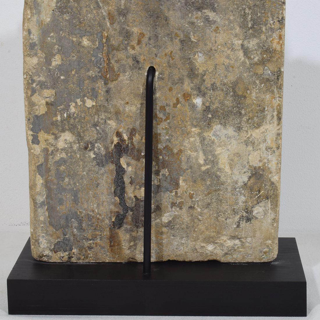 French Medieval Carved Stone Panel Depicting A Madonna With Child For Sale 9