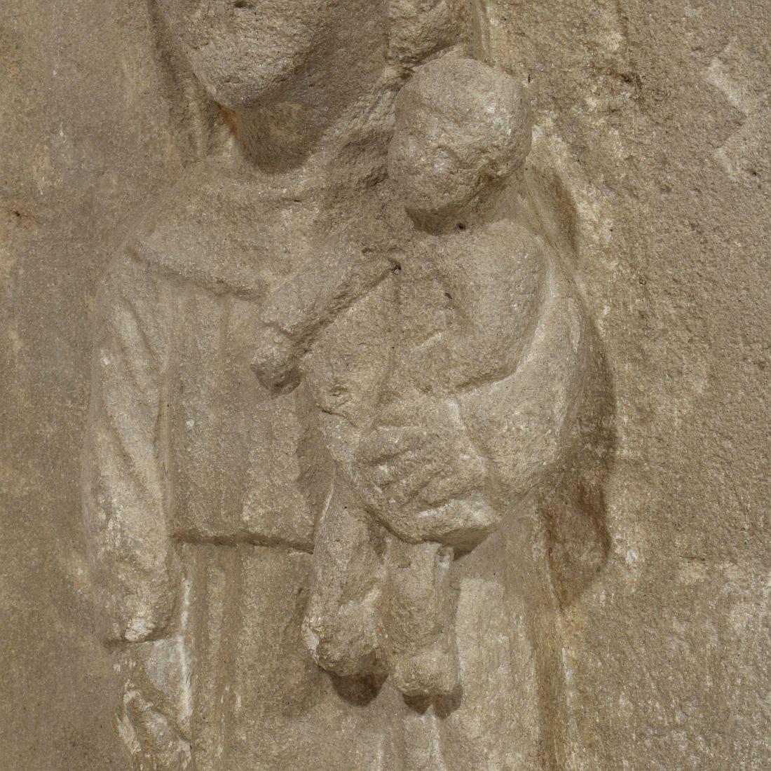 French Medieval Carved Stone Panel Depicting A Madonna With Child For Sale 10