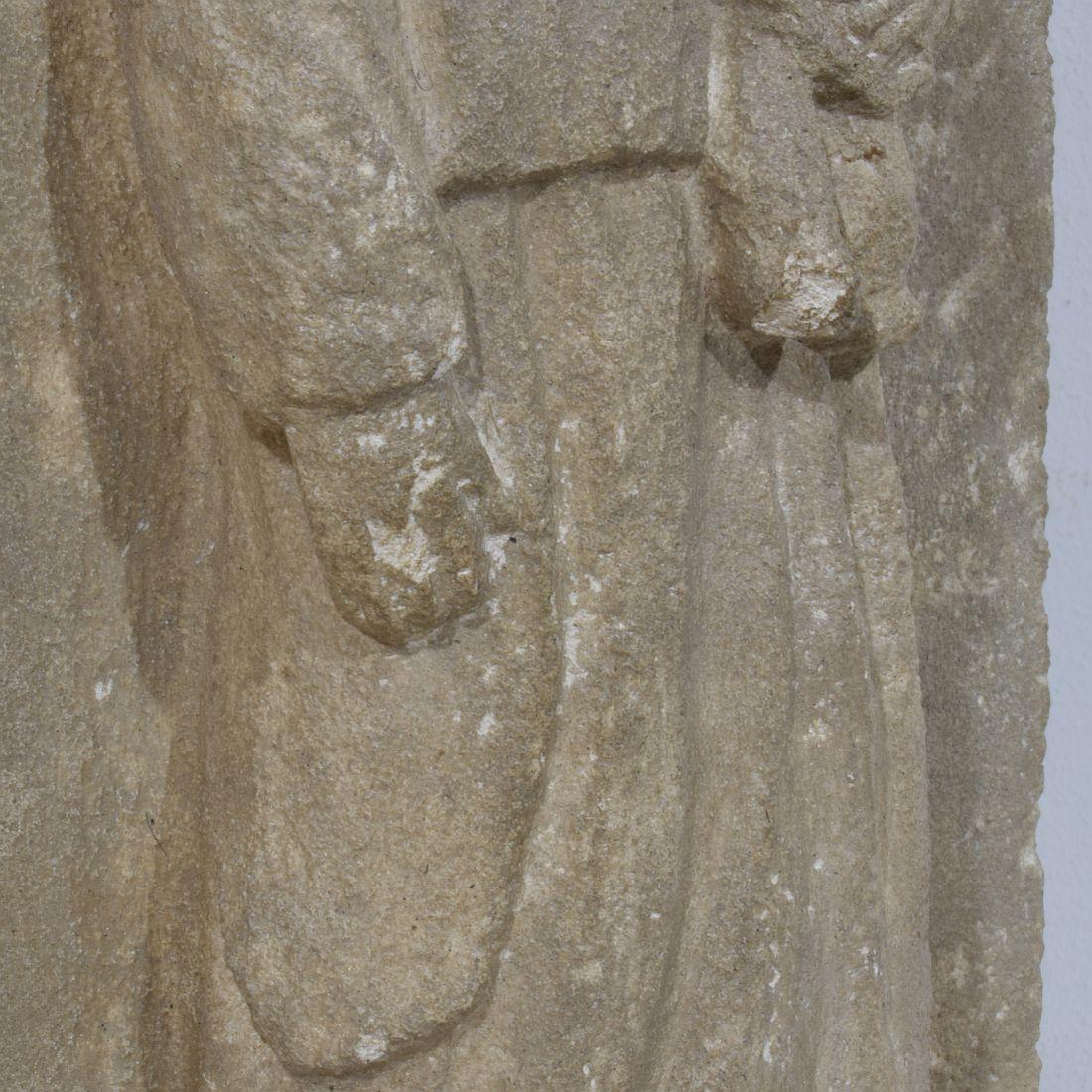 French Medieval Carved Stone Panel Depicting A Madonna With Child For Sale 11