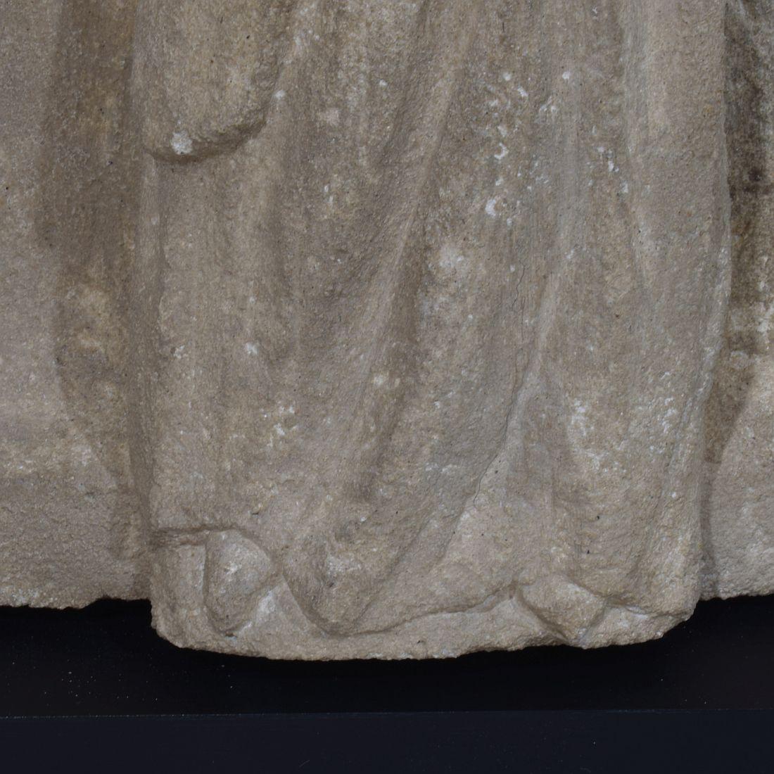 French Medieval Carved Stone Panel Depicting A Madonna With Child For Sale 12