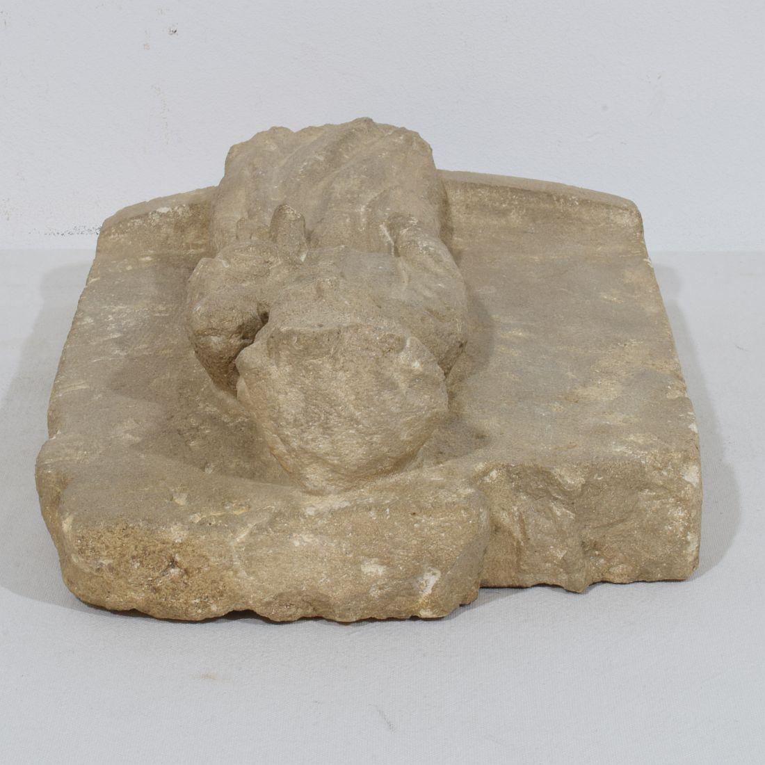 French Medieval Carved Stone Panel Depicting A Madonna With Child For Sale 14