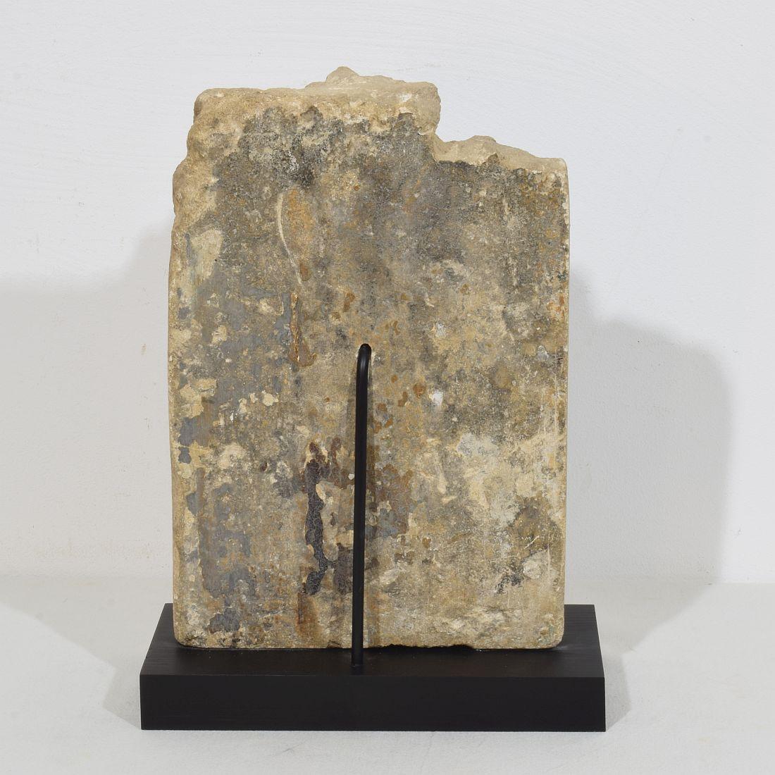 18th Century and Earlier French Medieval Carved Stone Panel Depicting A Madonna With Child For Sale