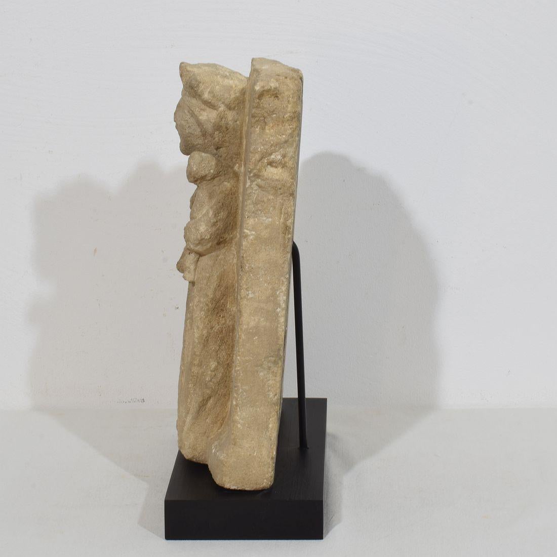 French Medieval Carved Stone Panel Depicting A Madonna With Child For Sale 1