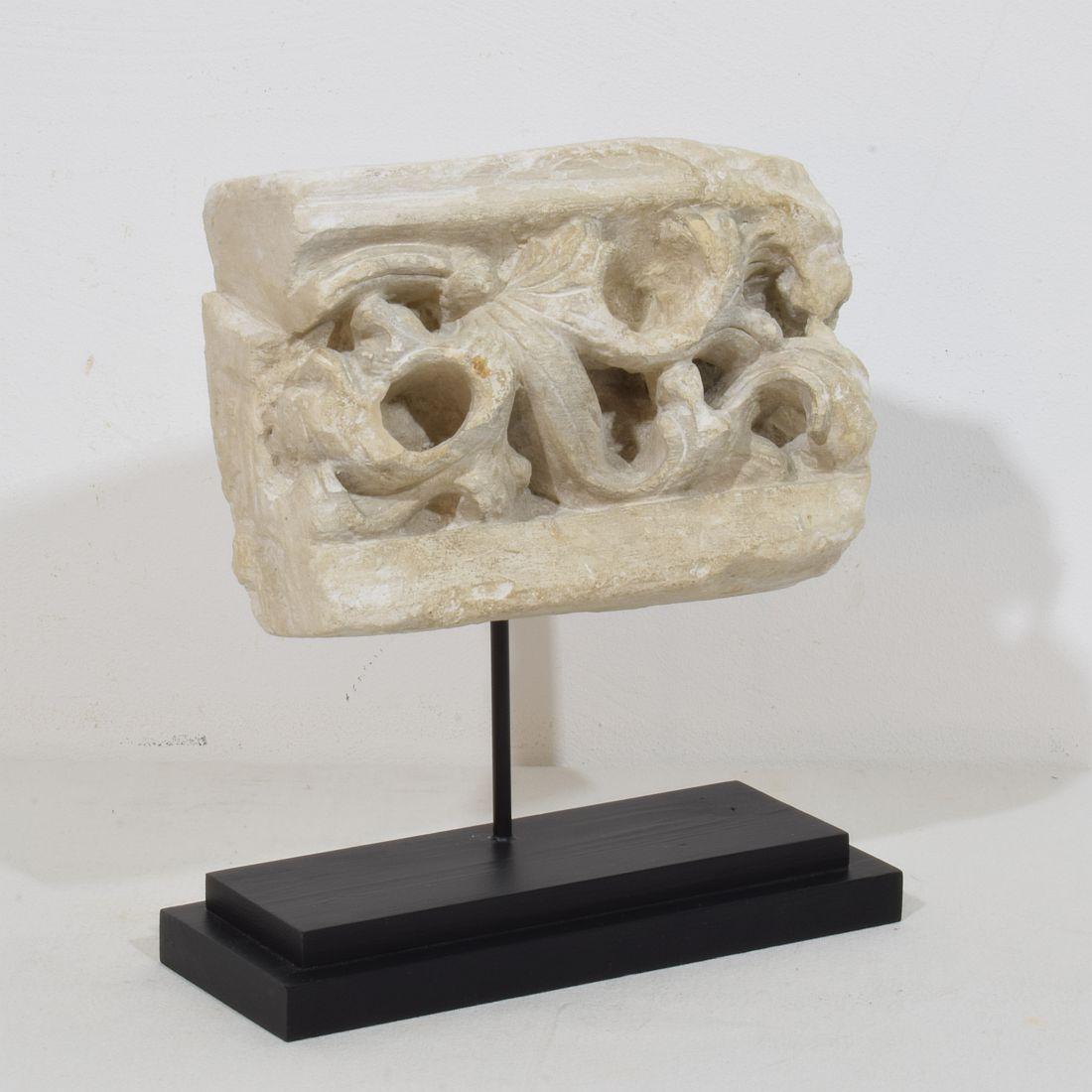 Hand-Carved French Medieval Gothic Carved Stone Architectural Fragment
