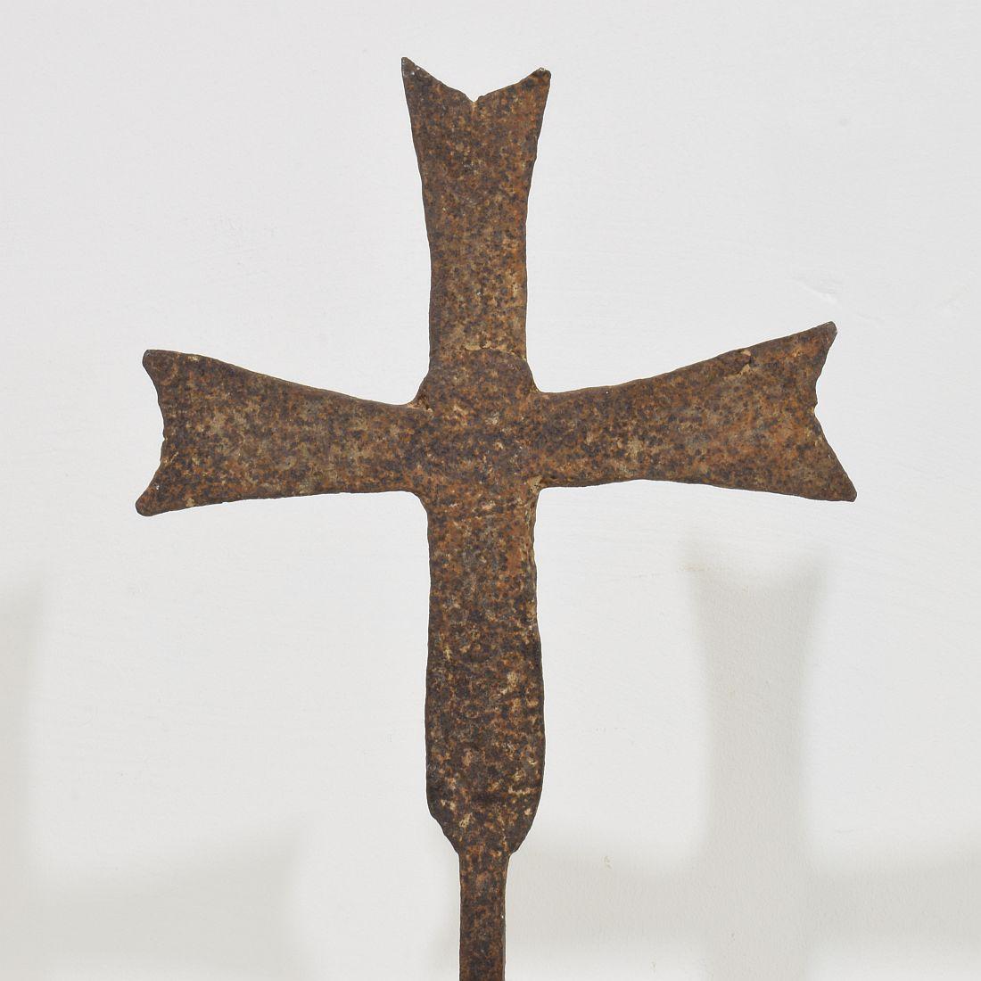 French Medieval Gothic Hand Forged Iron Village Cross For Sale 6