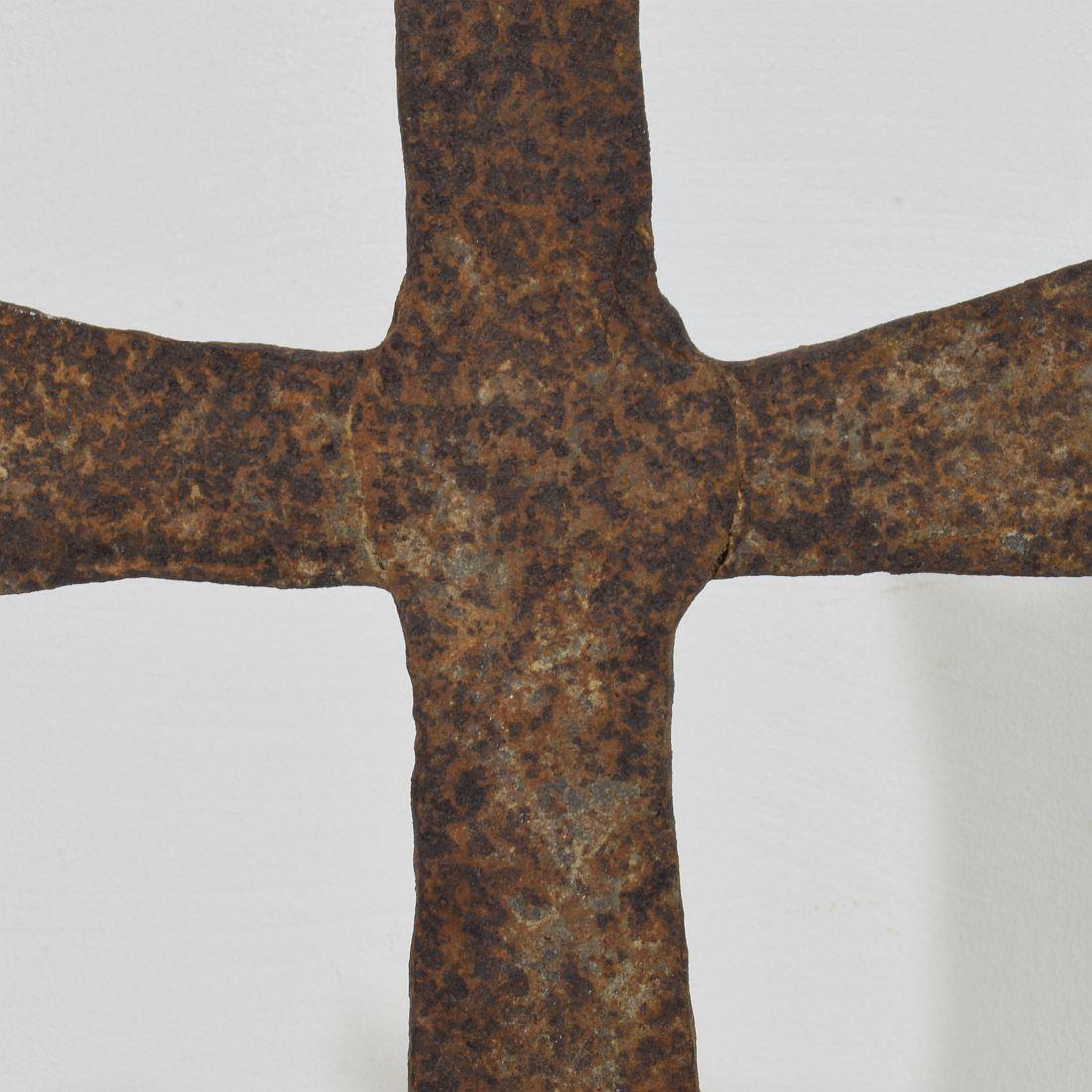 French Medieval Gothic Hand Forged Iron Village Cross For Sale 14