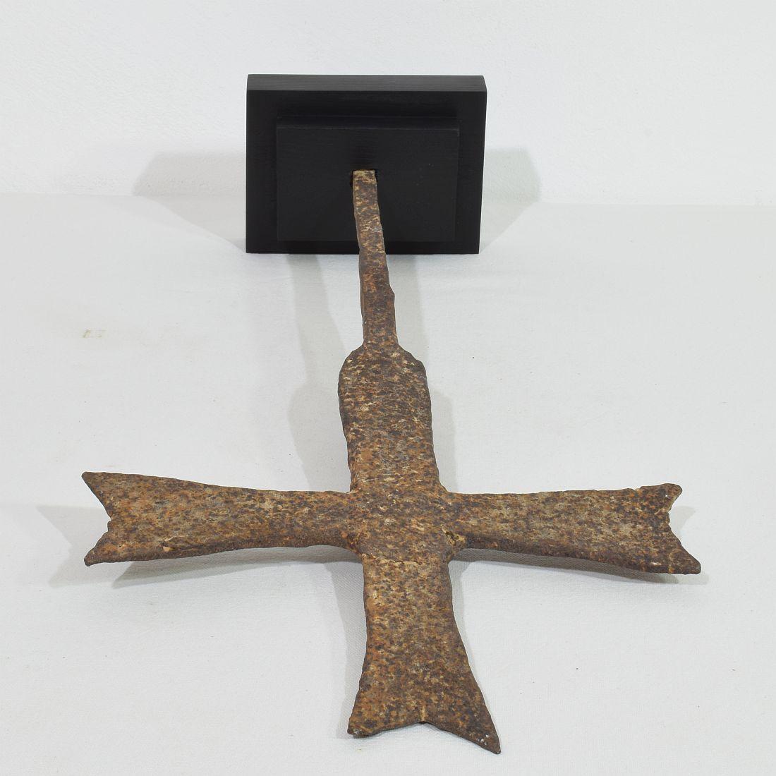 French Medieval Gothic Hand Forged Iron Village Cross For Sale 15