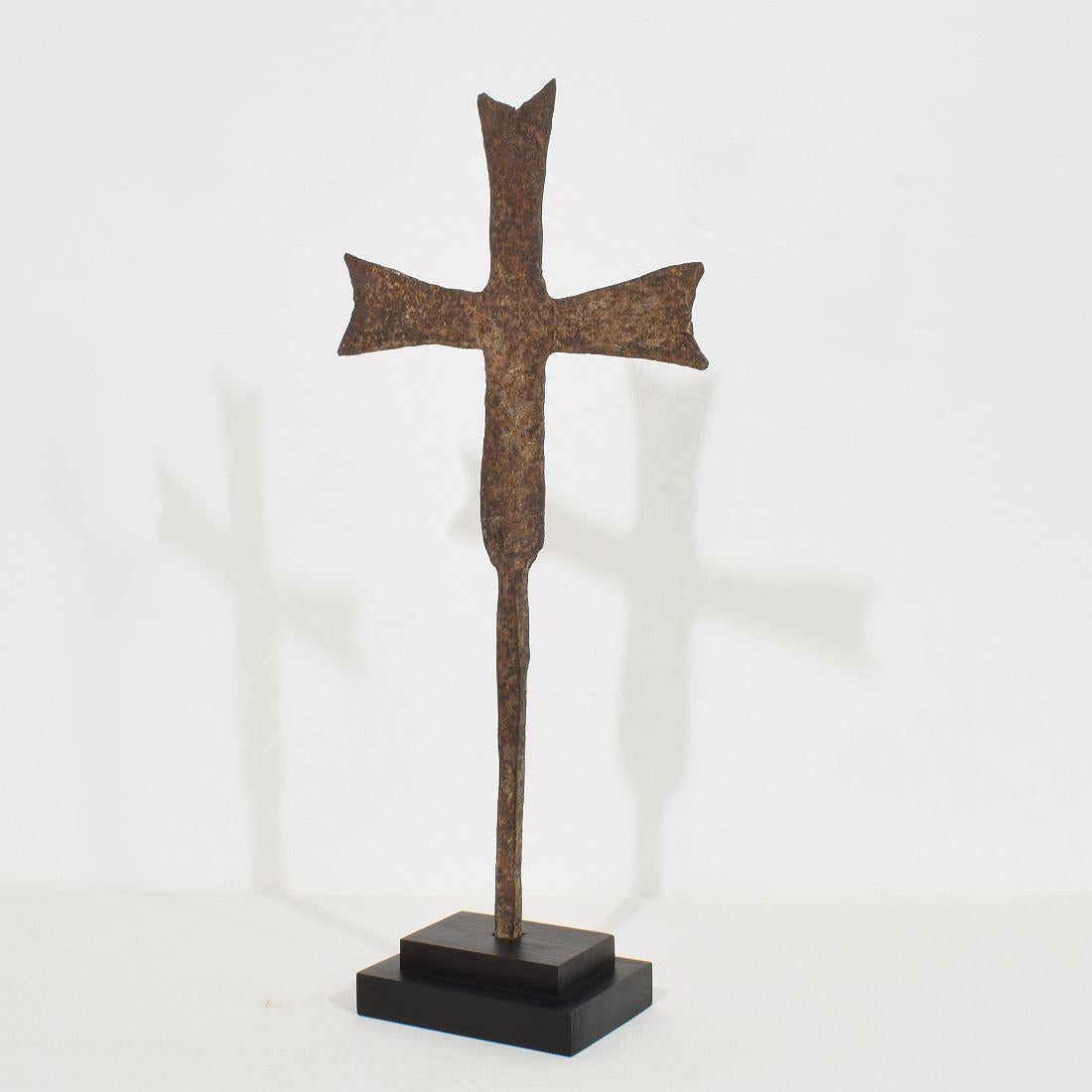 French Medieval Gothic Hand Forged Iron Village Cross For Sale 1