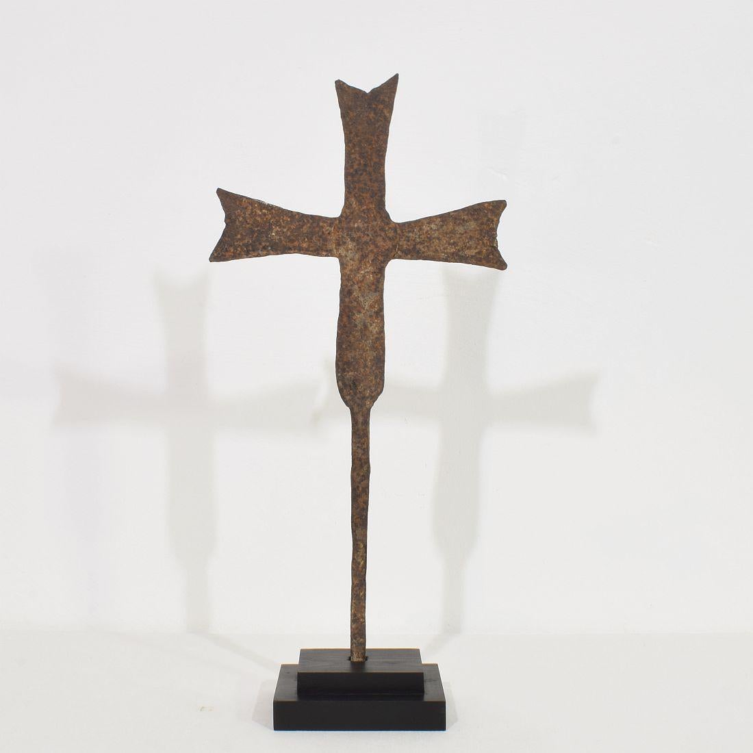 French Medieval Gothic Hand Forged Iron Village Cross For Sale 2