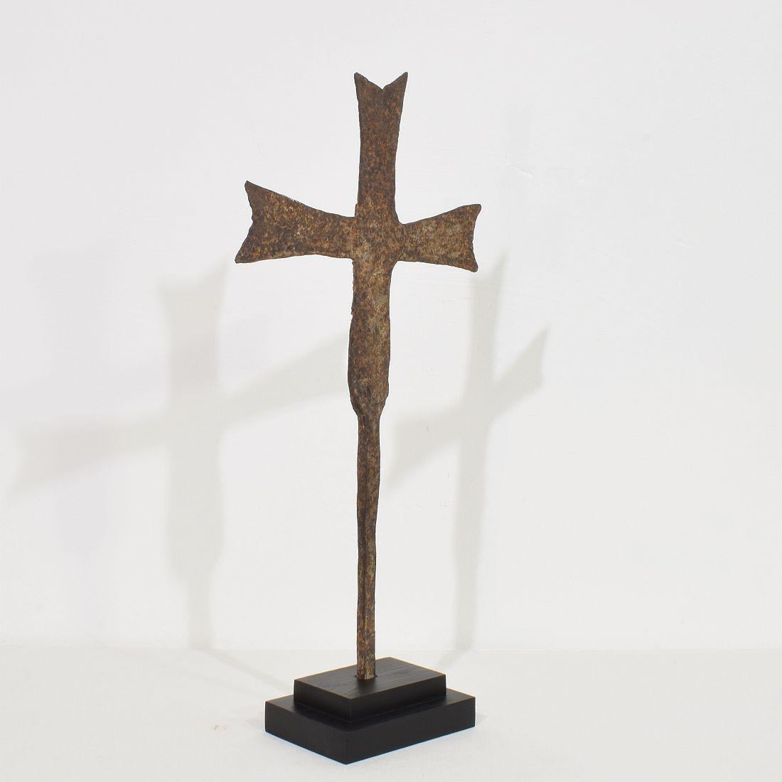 French Medieval Gothic Hand Forged Iron Village Cross For Sale 3