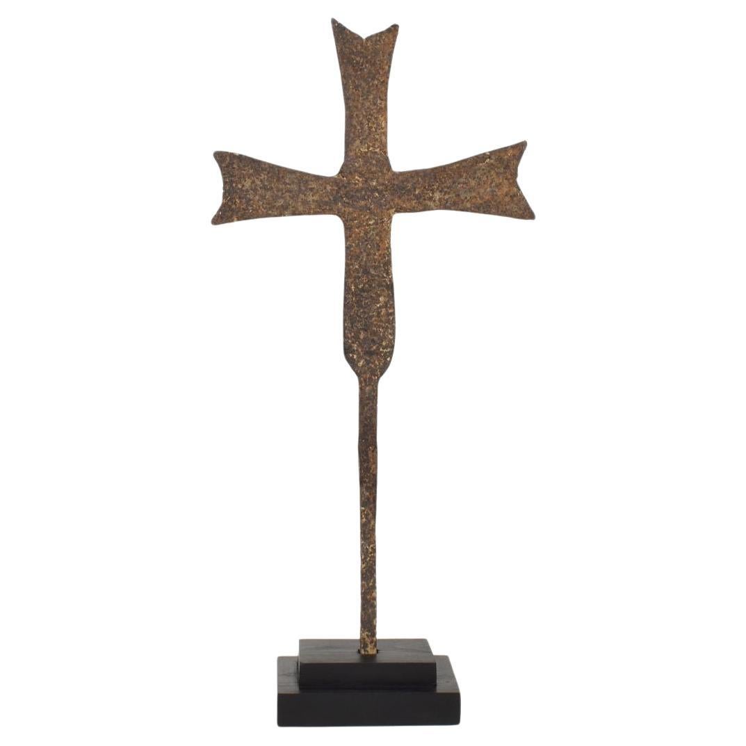 French Medieval Gothic Hand Forged Iron Village Cross For Sale