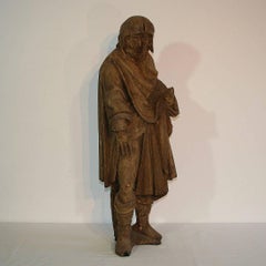 Statue gothique médiévale française en chêne de Saint Roch