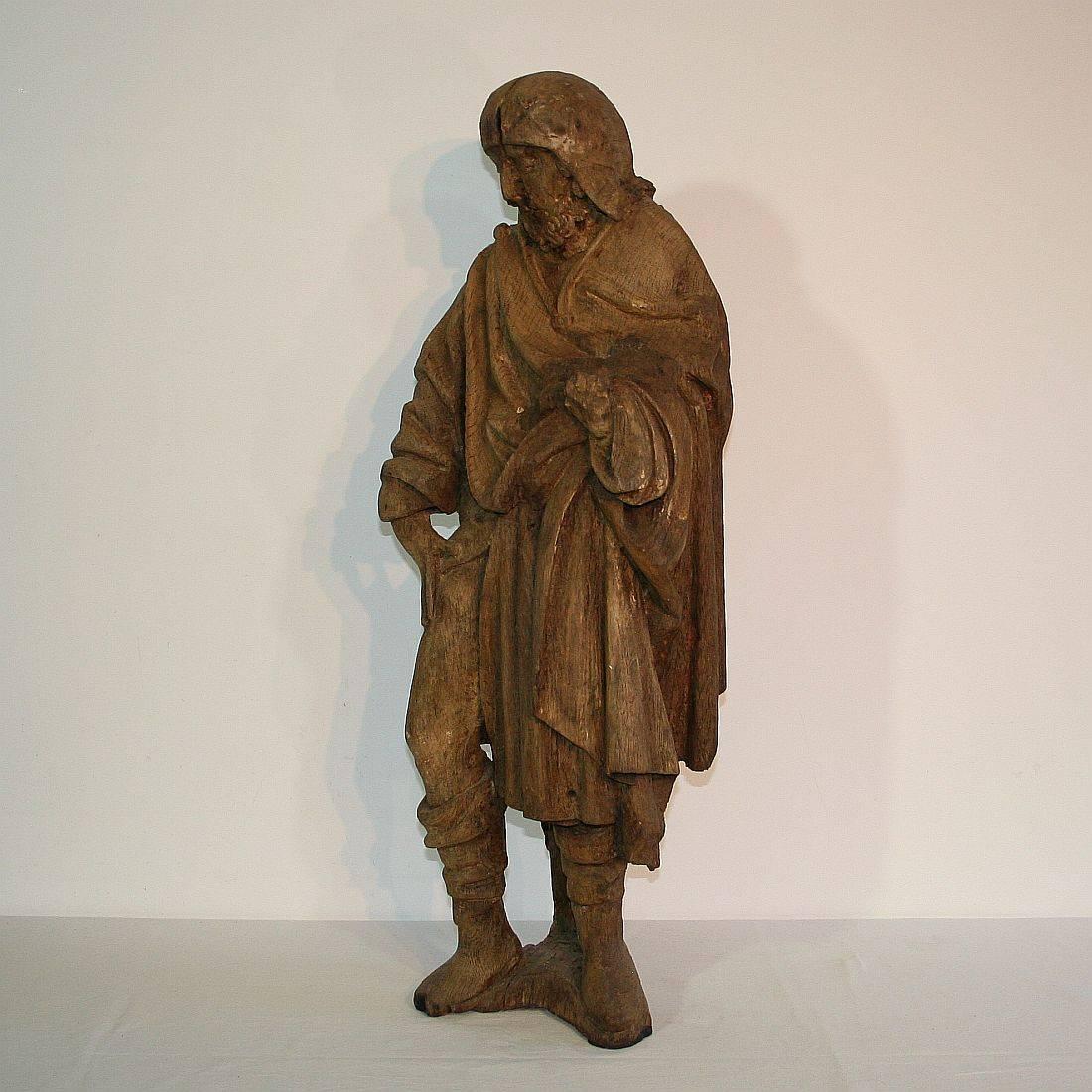 Hand-Carved French Medieval Gothic Oak Statue of Saint Roch