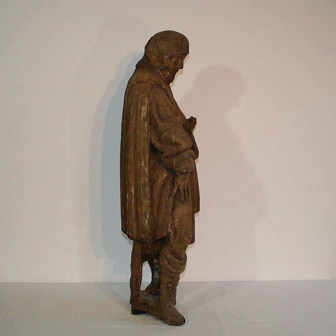 French Medieval Gothic Oak Statue of Saint Roch 1
