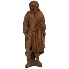 Statue gothique médiévale française en chêne de Saint Roch