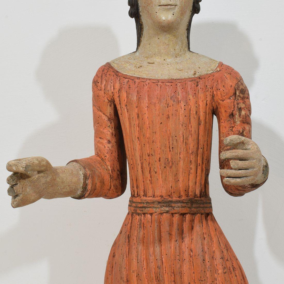 French Medieval Painted Wooden Madonna For Sale 5