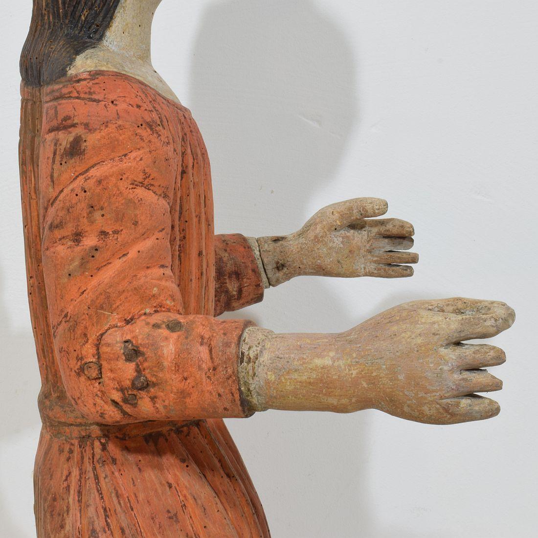 French Medieval Painted Wooden Madonna For Sale 6