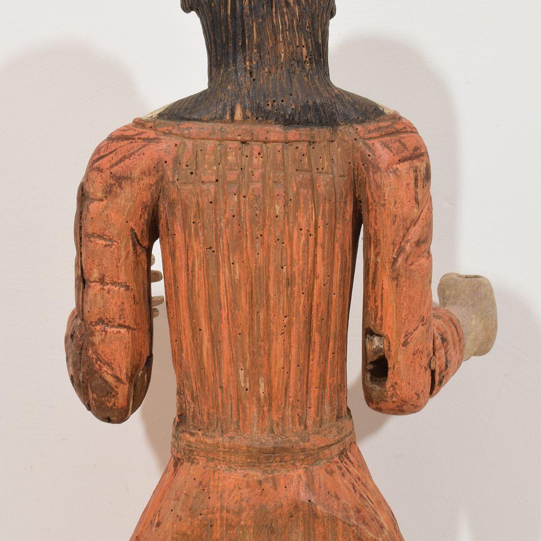 French Medieval Painted Wooden Madonna For Sale 7
