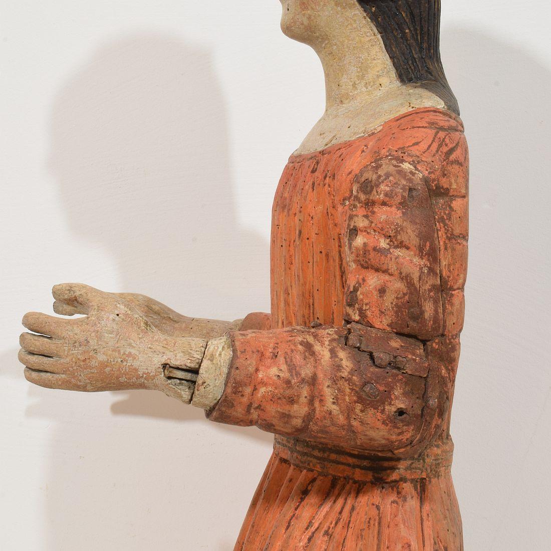 French Medieval Painted Wooden Madonna For Sale 8