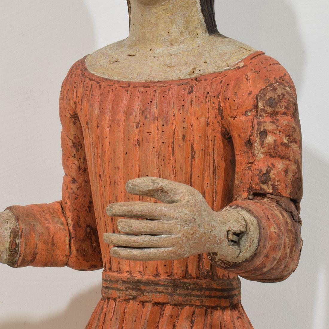 French Medieval Painted Wooden Madonna For Sale 10