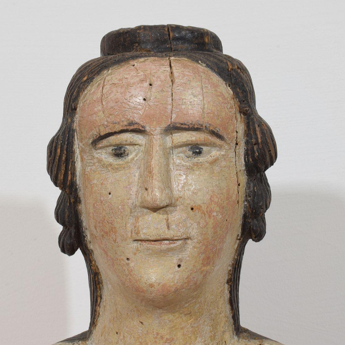 French Medieval Painted Wooden Madonna For Sale 11