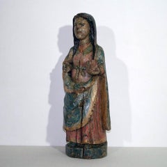 French Medieval Painted Wooden Madonna