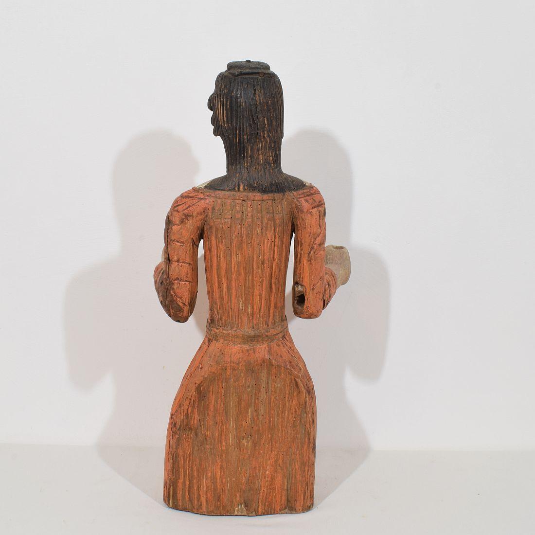 18th Century and Earlier French Medieval Painted Wooden Madonna For Sale
