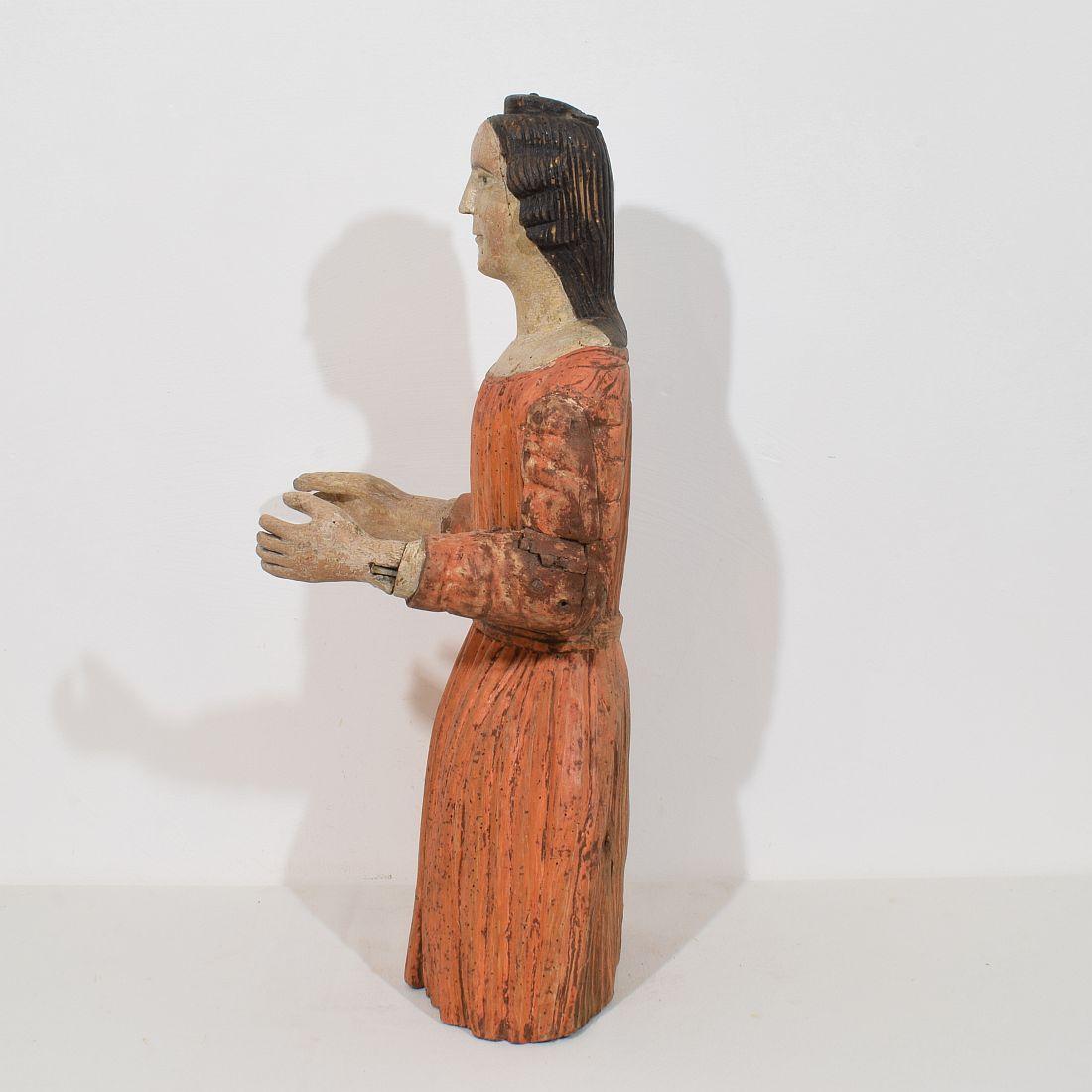 French Medieval Painted Wooden Madonna For Sale 1