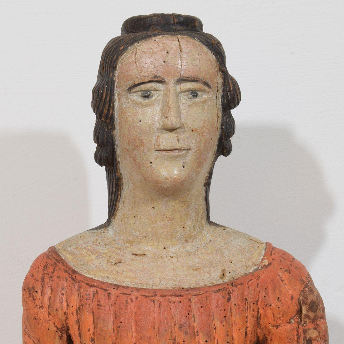 French Medieval Painted Wooden Madonna For Sale 2