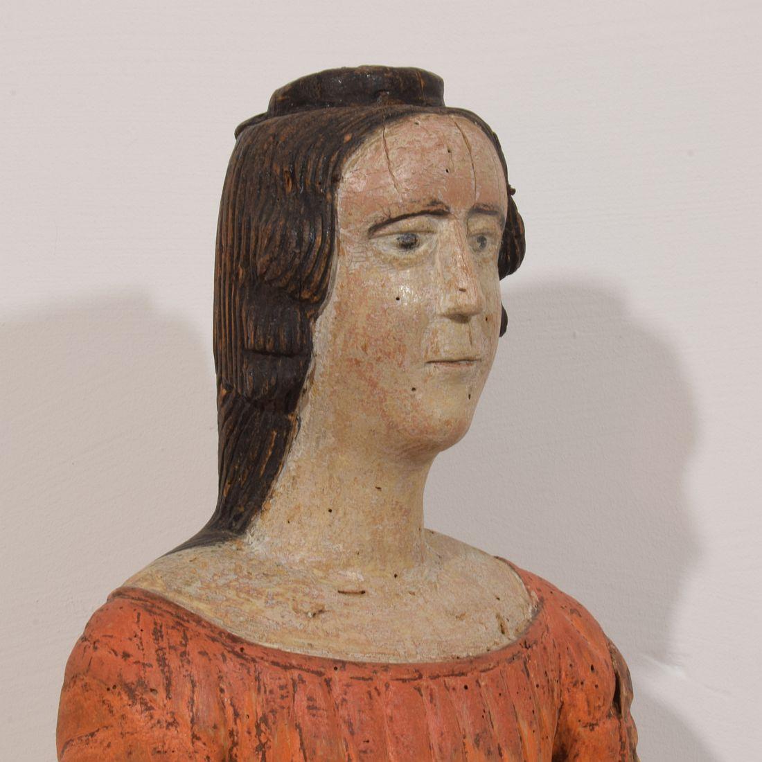 French Medieval Painted Wooden Madonna For Sale 3