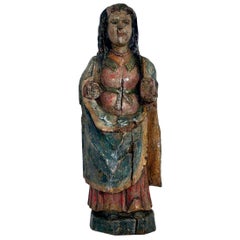 French Medieval Painted Wooden Madonna