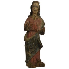 French Medieval Painted Wooden Madonna