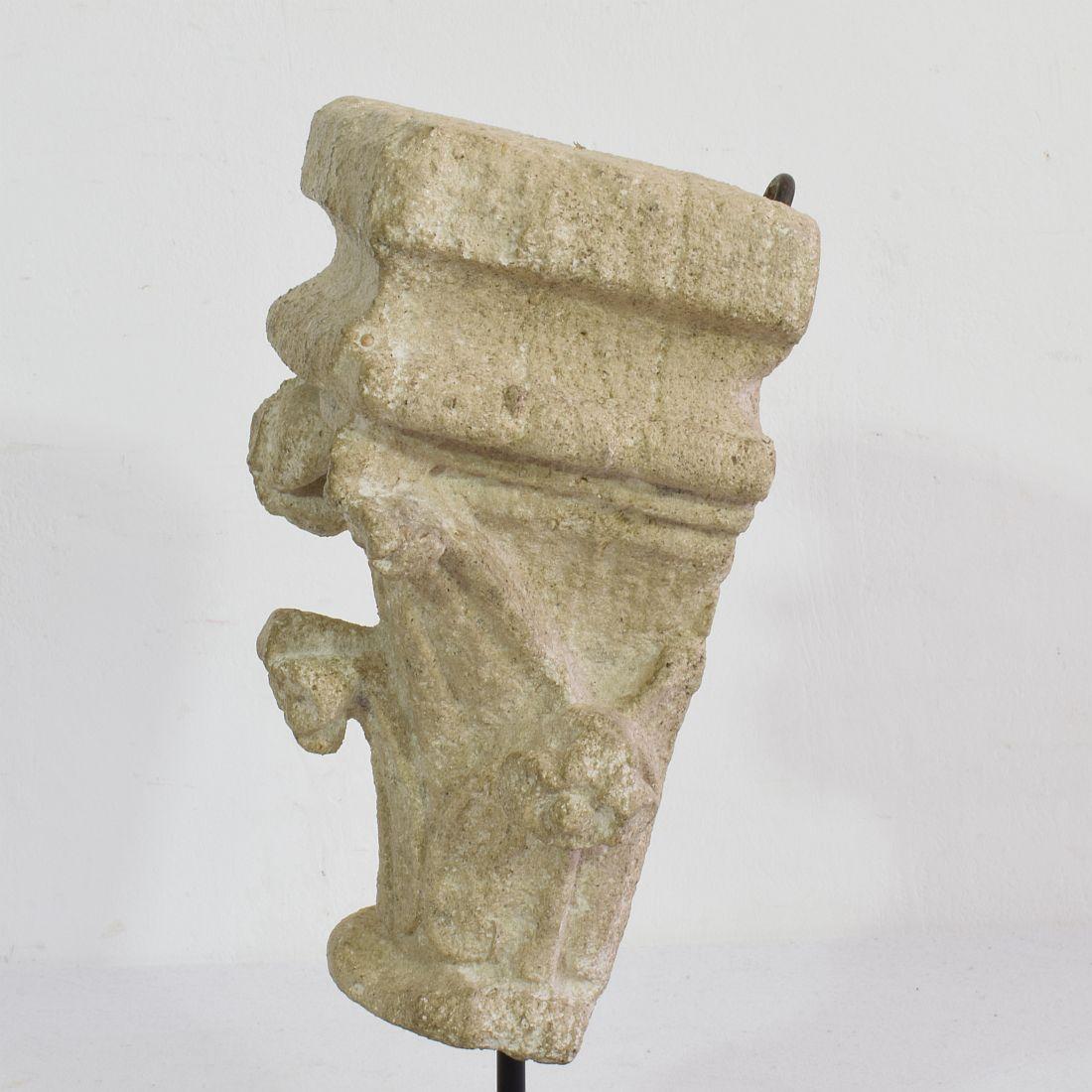 French Medieval Romanesque Carved Stone Capital Fragment 5
