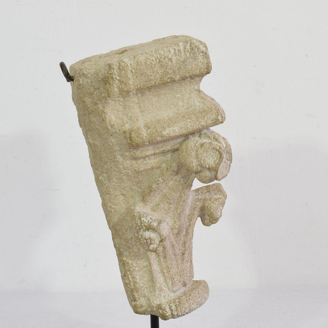 French Medieval Romanesque Carved Stone Capital Fragment 7
