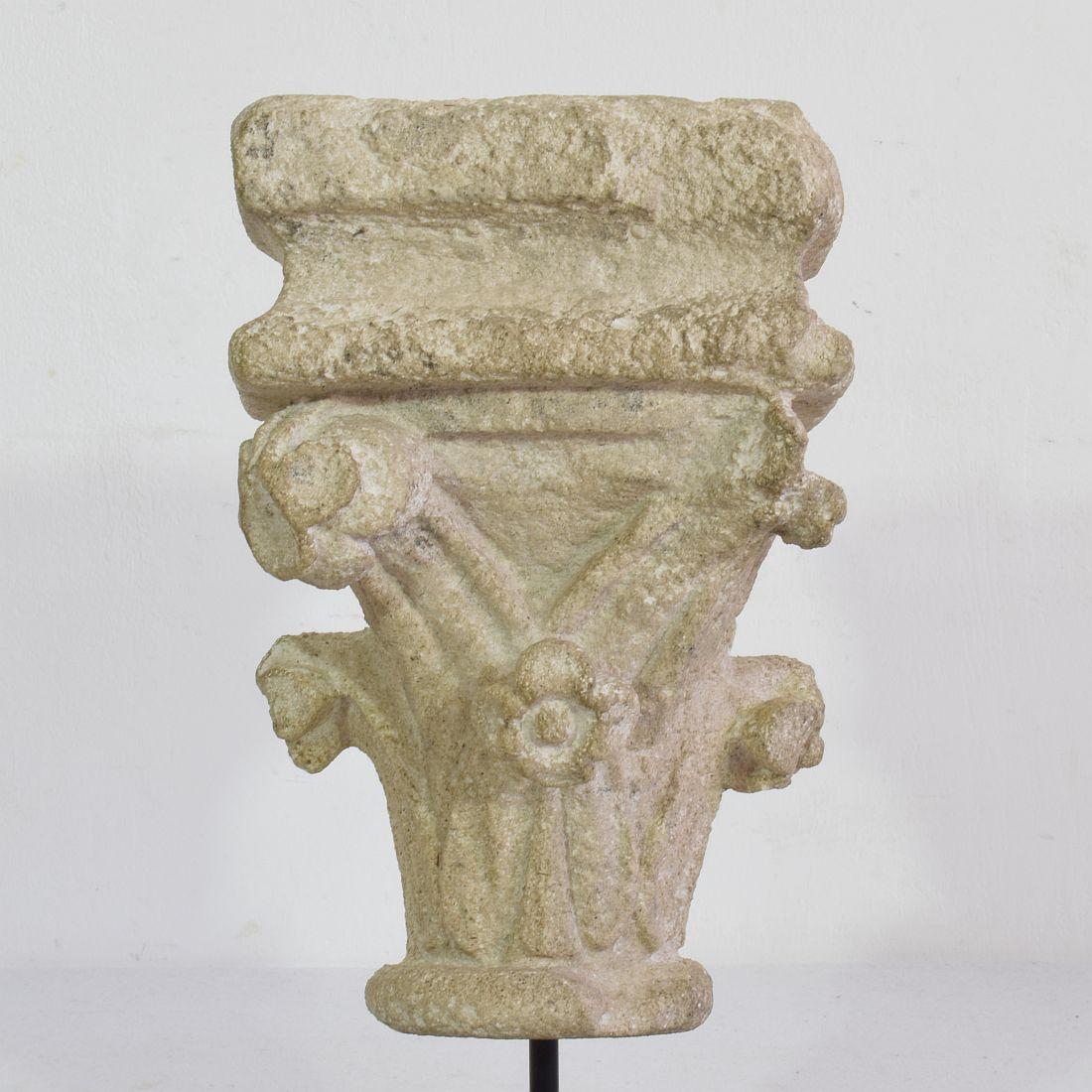 French Medieval Romanesque Carved Stone Capital Fragment 2
