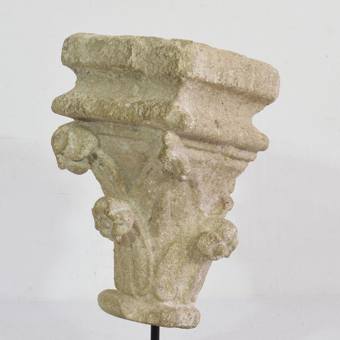 French Medieval Romanesque Carved Stone Capital Fragment 4