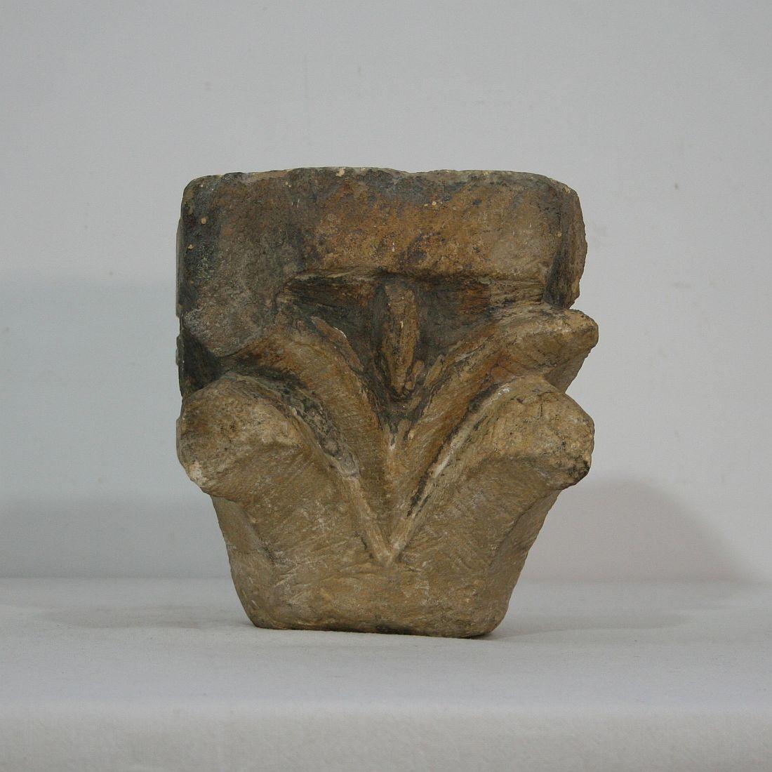 Hand-Carved French Medieval Romanesque Limestone Capital