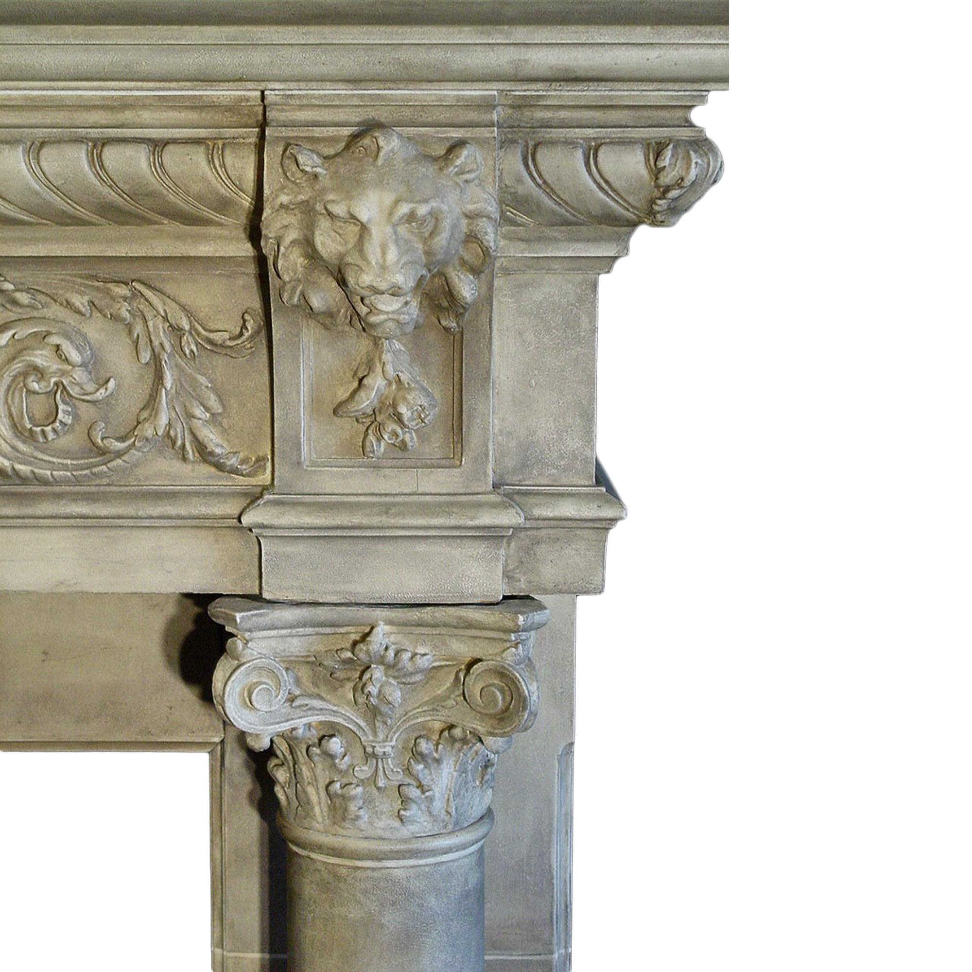painted limestone fireplace