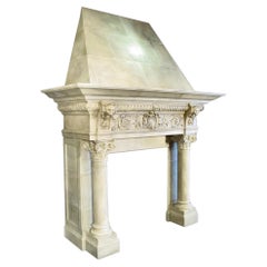French Medieval Style Wooden Mantel Painted in Faux Limestone