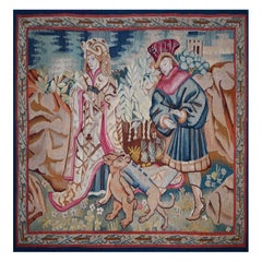 Arazzo medievale francese, Aubusson 19° - Addestramento del cane per la caccia all'orso - N° 1624