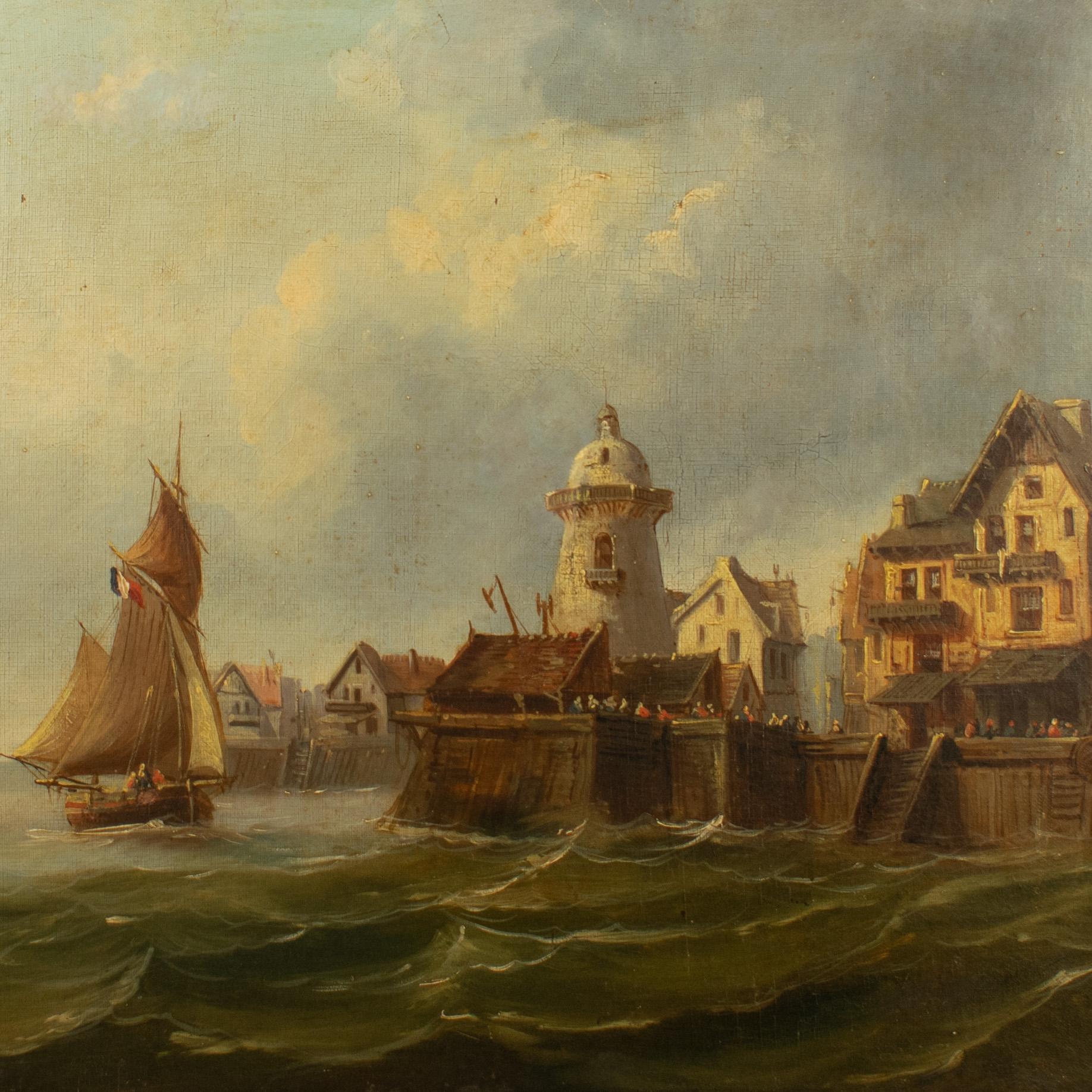 Romantico Porto mediterraneo francese, inizio XIX secolo, olio su tela in vendita