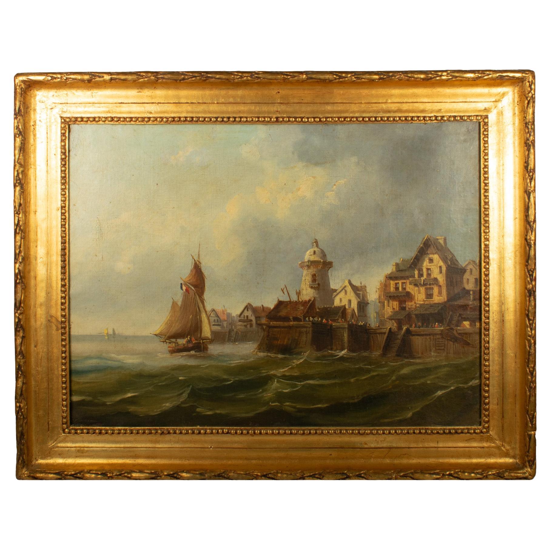 Porto mediterraneo francese, inizio XIX secolo, olio su tela in vendita