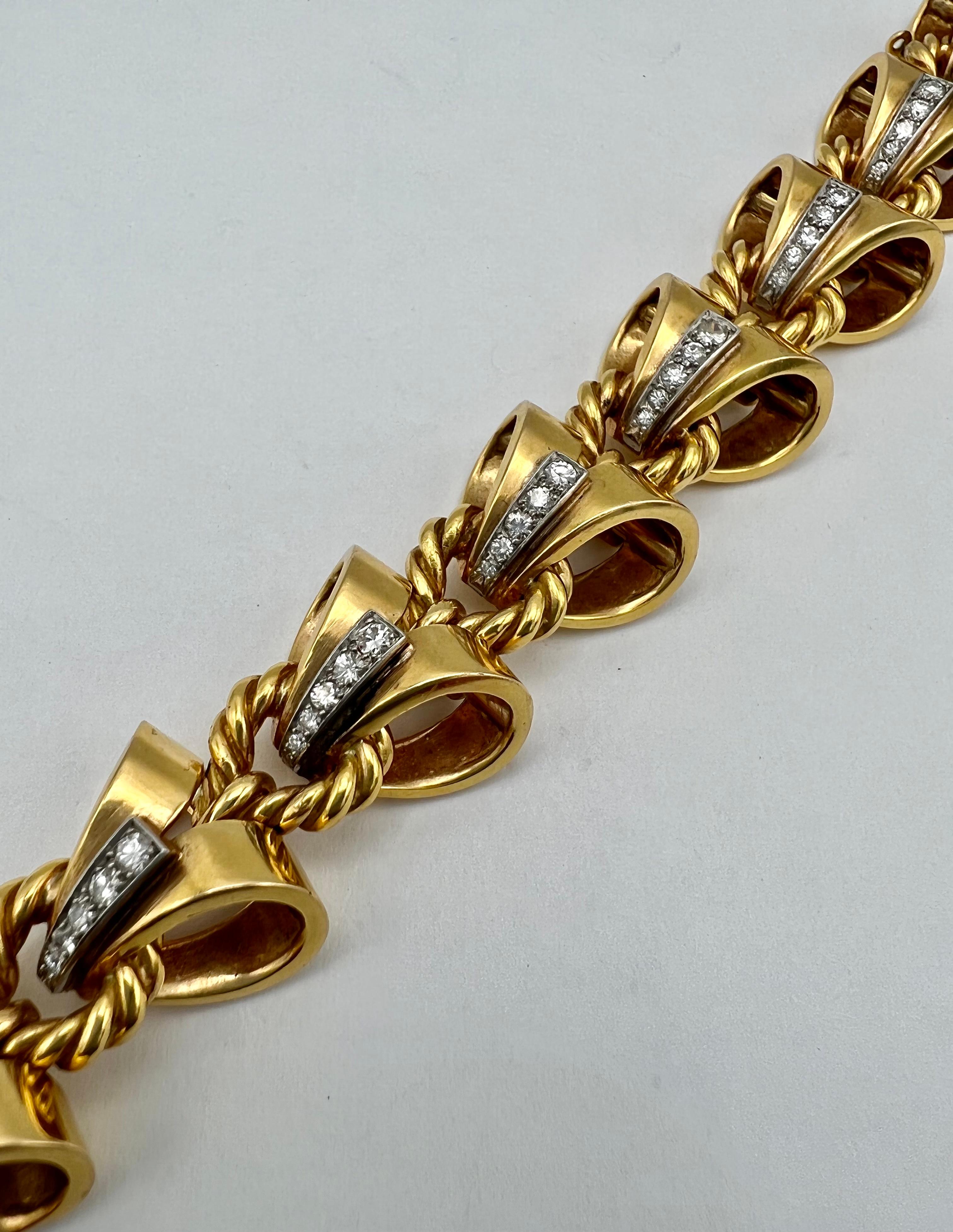 Retro French Mellerio dis Meller Yellow Gold and Dimond Link Bracelet, Circa 1950’s For Sale