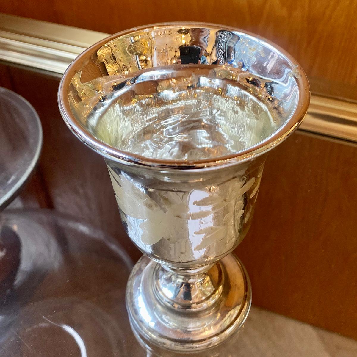 Etched French Mercury Glass Cup For Sale