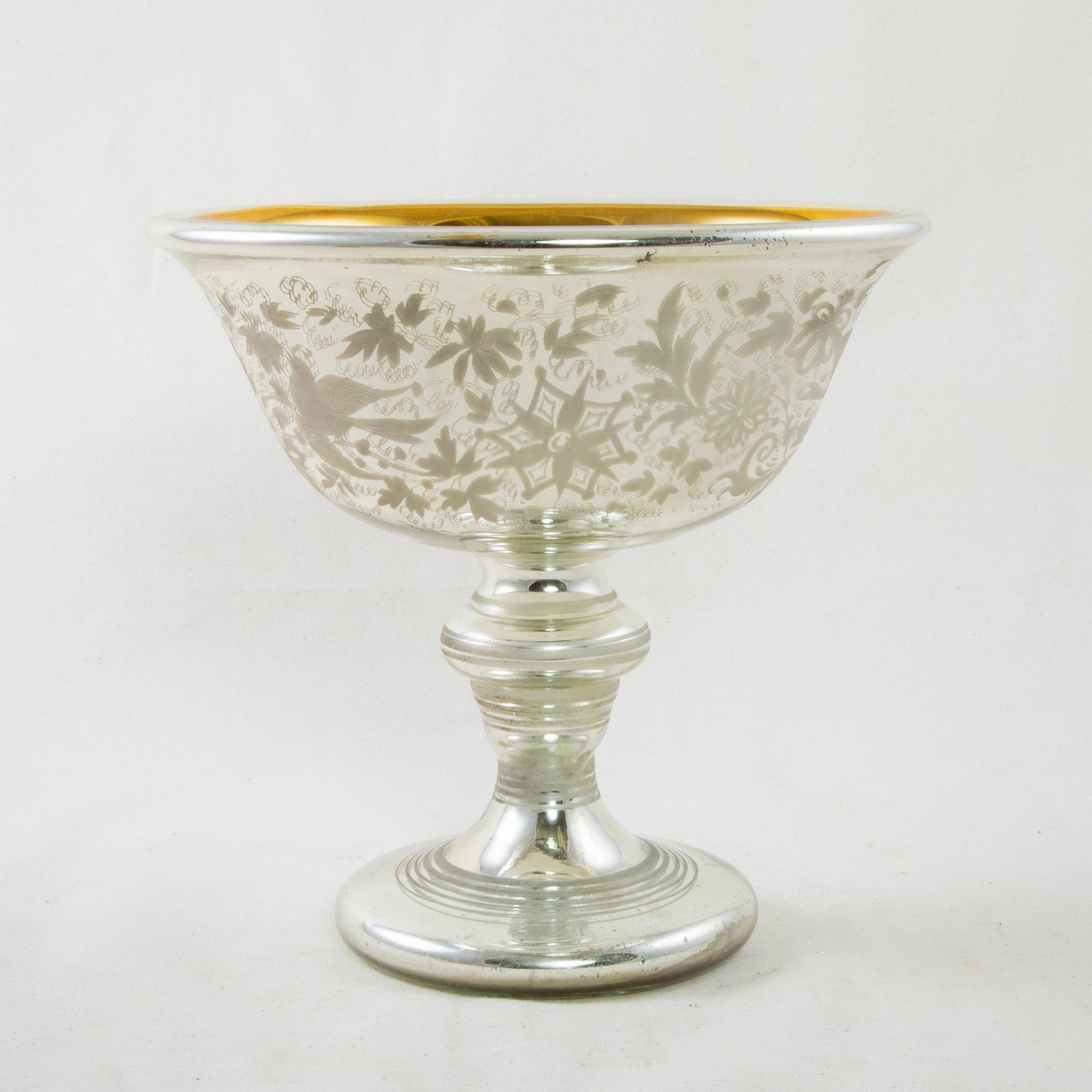 mercury glass footed bowl