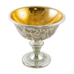 French Mercury Glass Footed Compote or Bowl with Etched Design, circa 1900